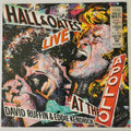 Vinyl record cover for Hall & Oates' 'Live at the Apollo' featuring a colorful, high-contrast pop-art style illustration of two singers. The text 'HALL & OATES', 'LIVE', 'APOLLO', and 'WITH DAVID RUFFIN & EDDIE KENDRICK' are prominently displayed.