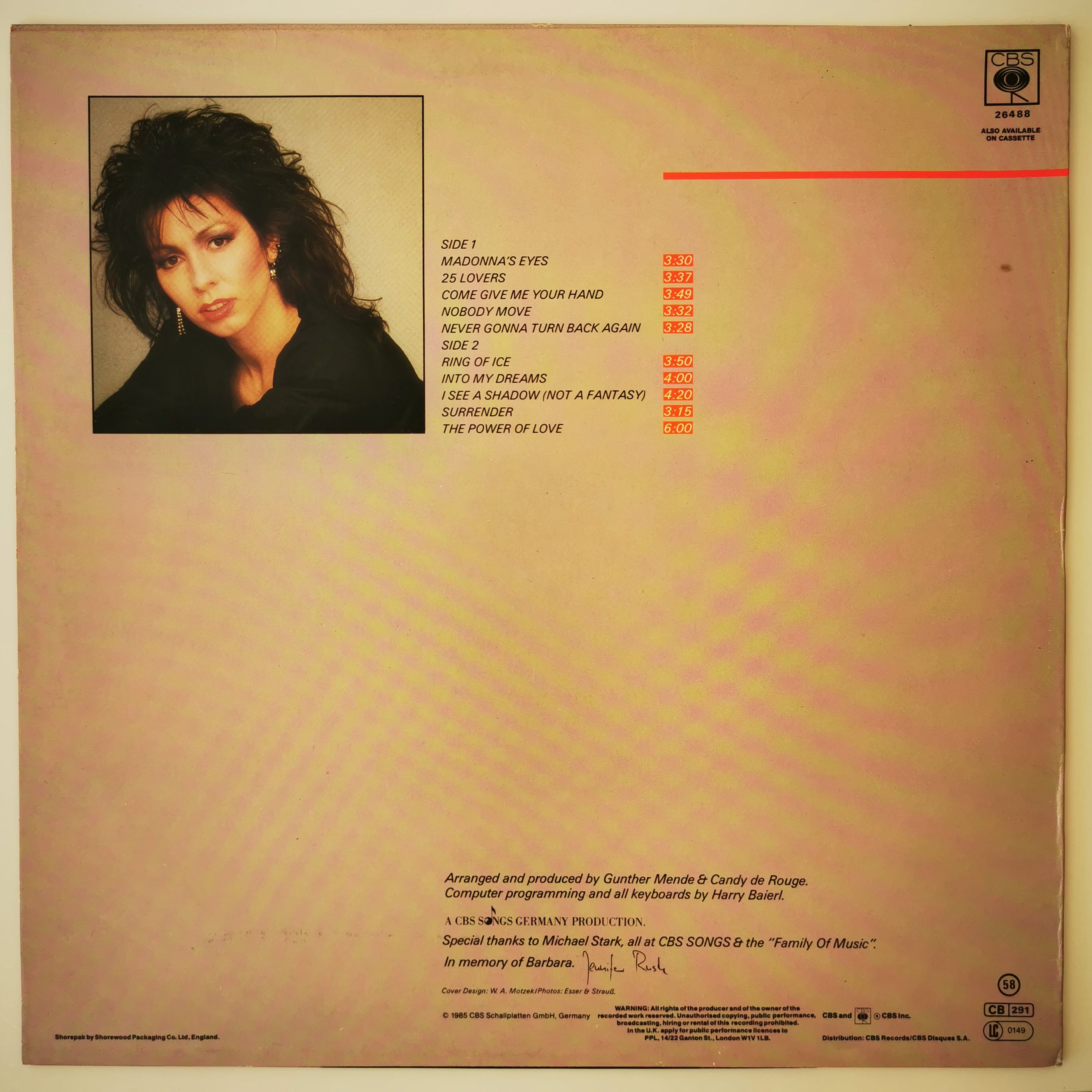 Jennifer Rush Self Titled Vinyl LP Record