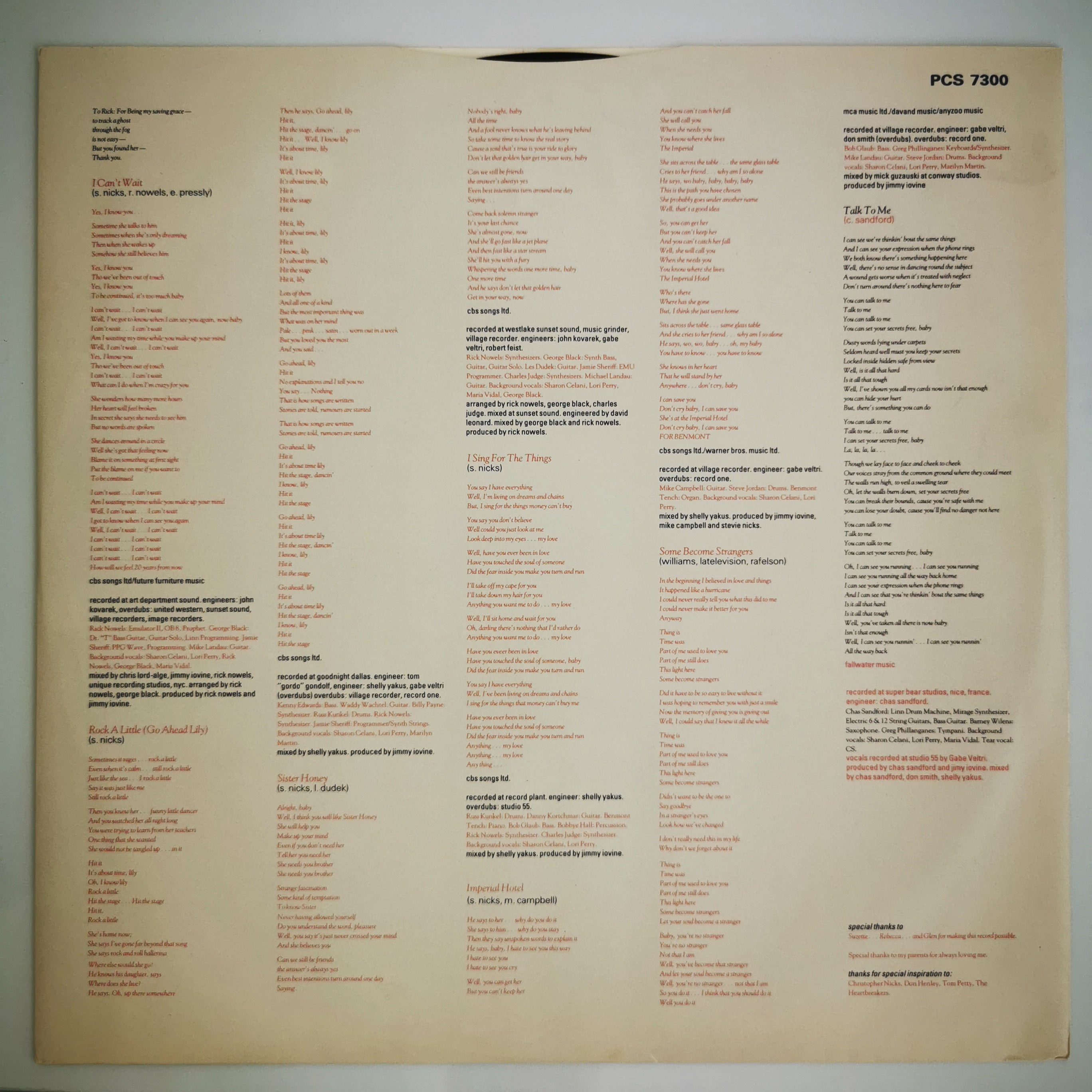 Stevie Nicks Rock A Little Vinyl LP Record