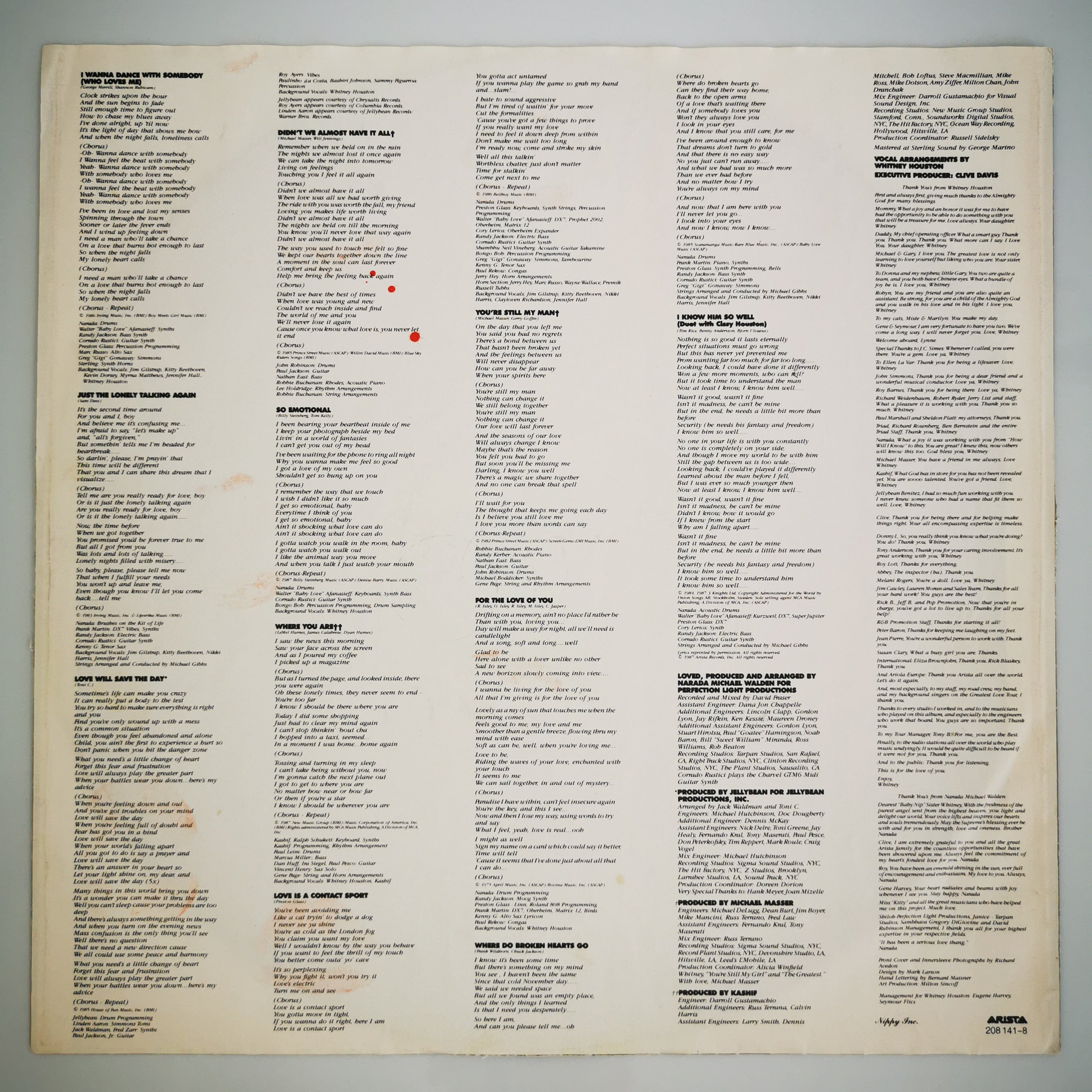 Whitney Houston – Whitney Vinyl LP Record