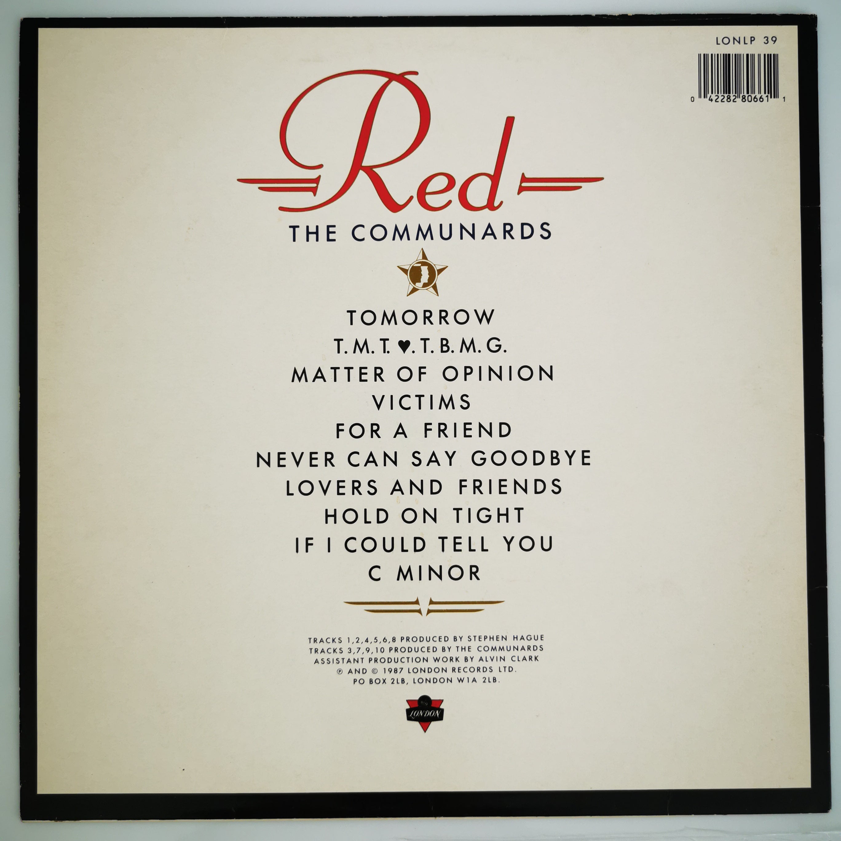 The Communards – Red Vinyl LP Record