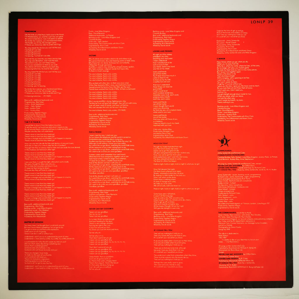 The Communards – Red Vinyl LP Record