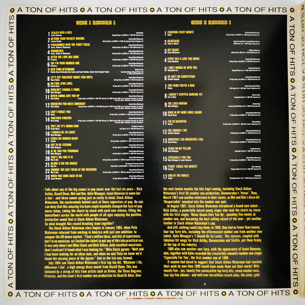 The Best Of Stock Aitken Waterman A Ton Of Hits UK Vinyl Record