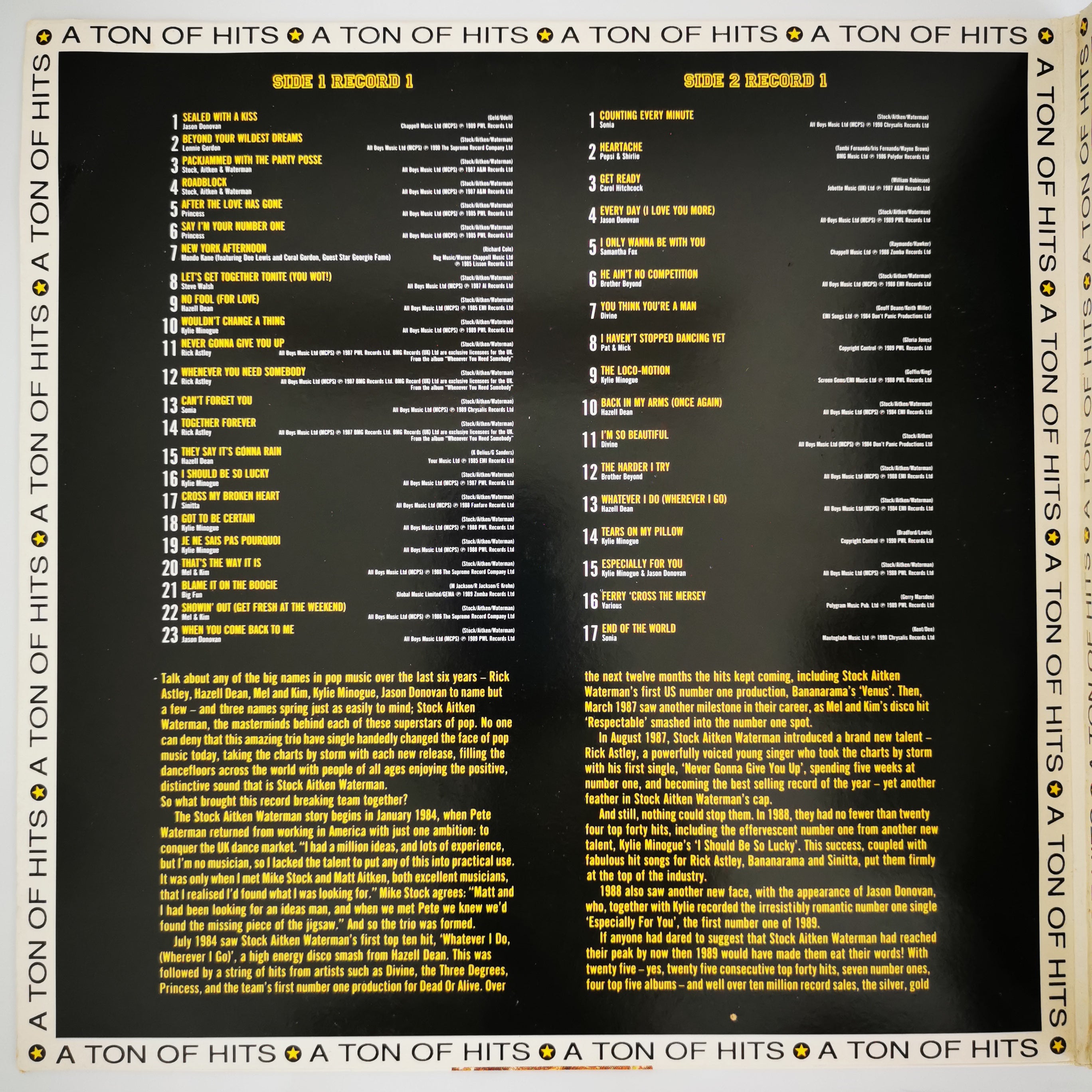 The Best Of Stock Aitken Waterman A Ton Of Hits UK Vinyl Record