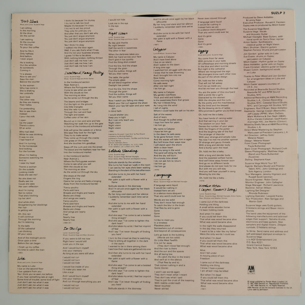 Suzanne Vega - Solitude Standing Vinyl LP Record