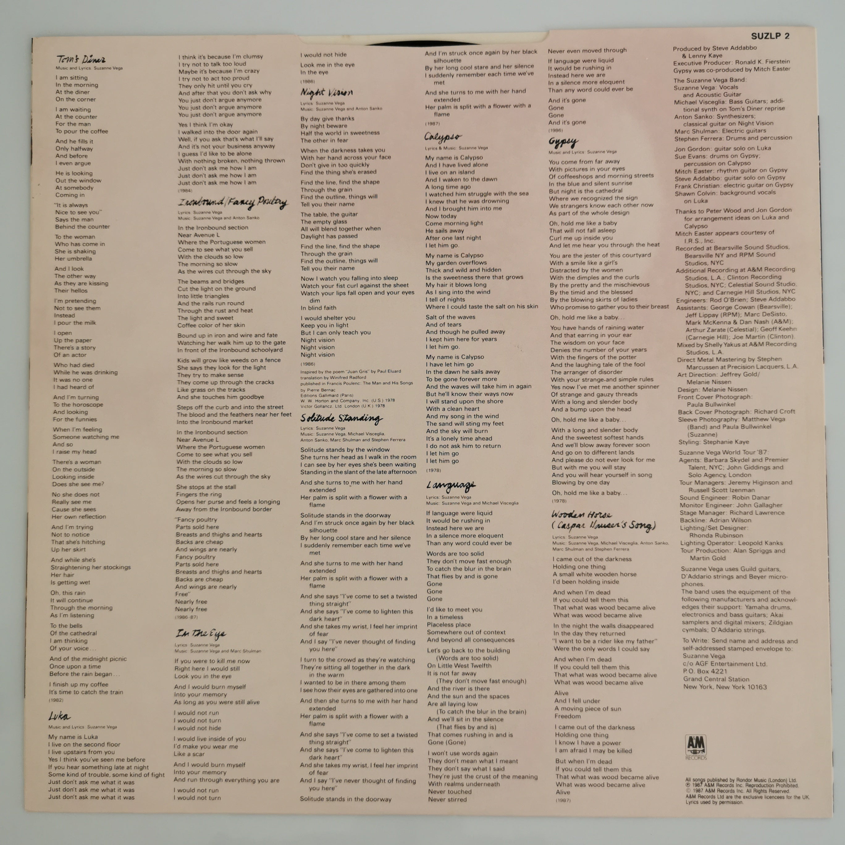 Suzanne Vega - Solitude Standing Vinyl LP Record