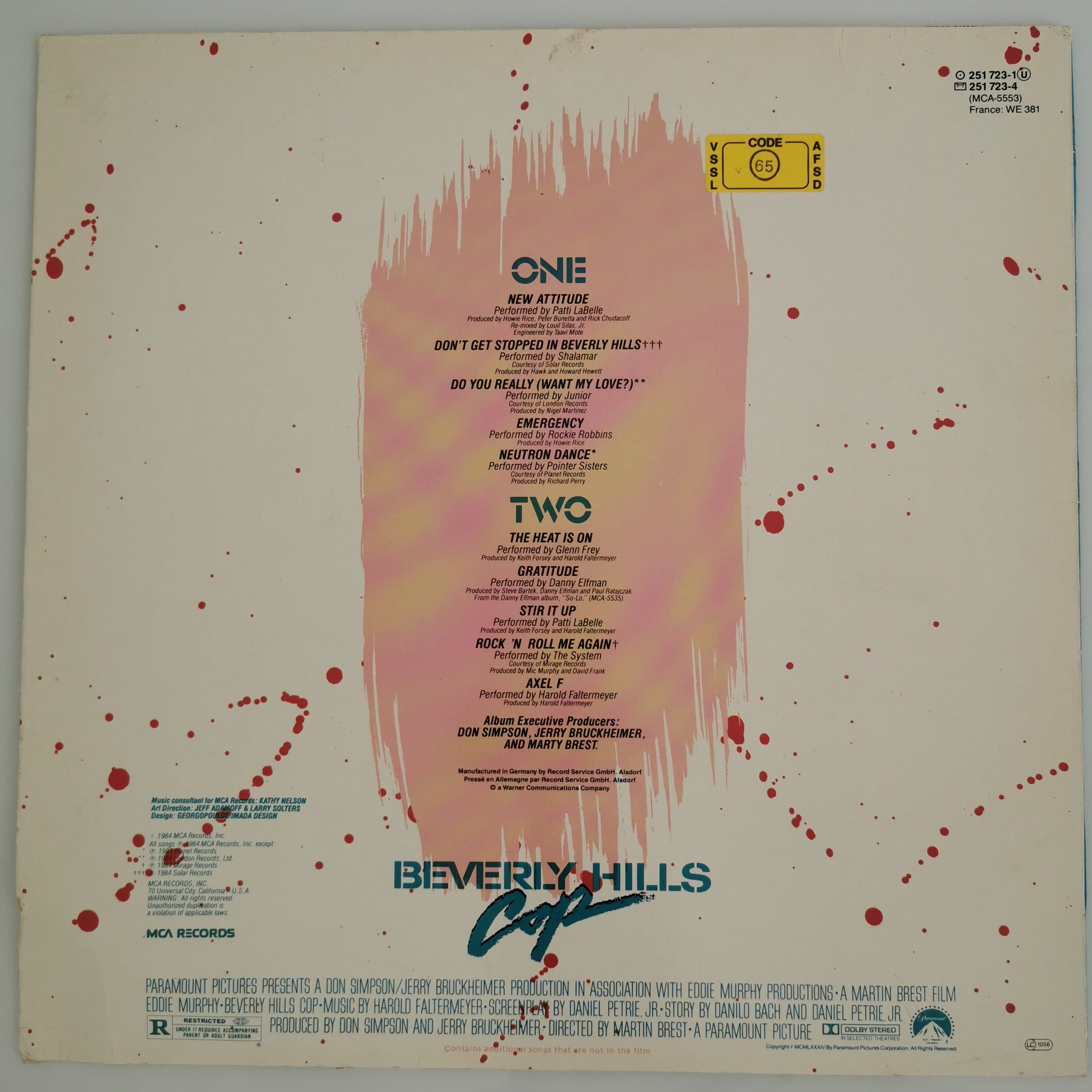 Beverly Hills Cop Original Movie Soundtrack Vinyl LP Record