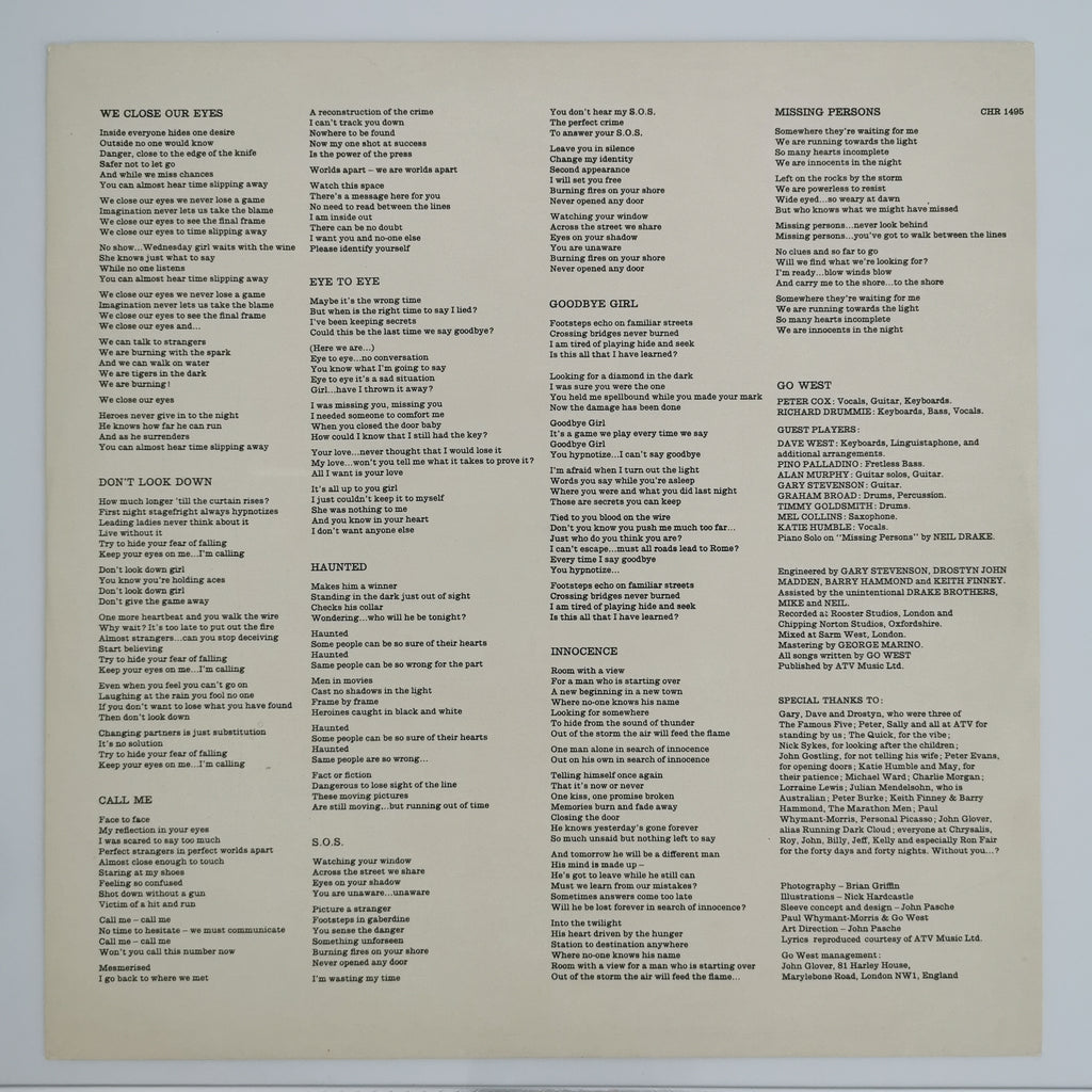 Go West Go West UK Vinyl LP Record