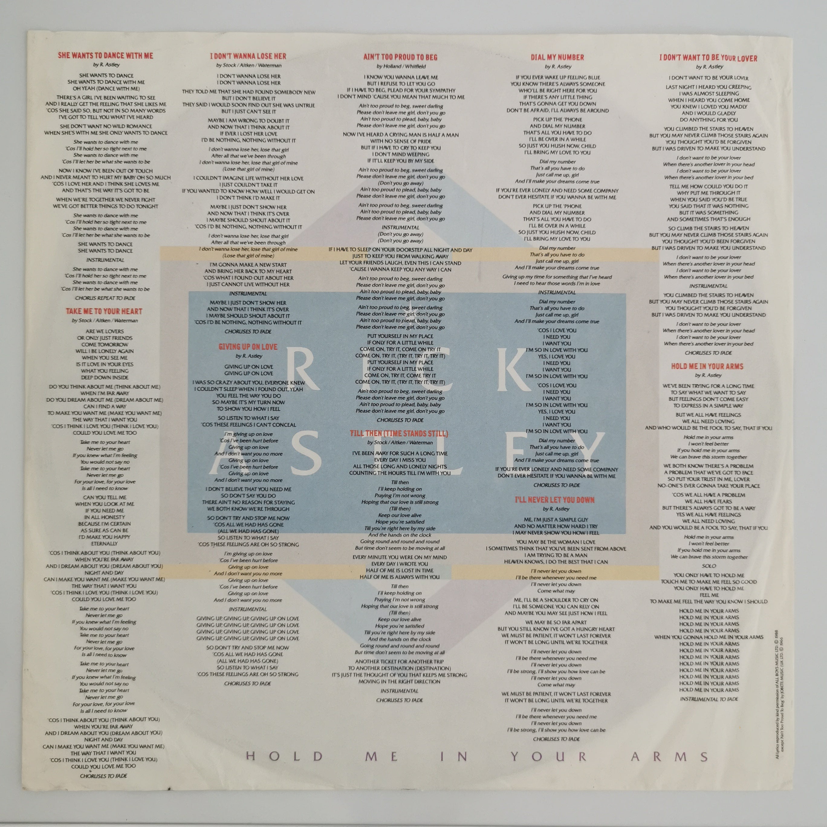 Rick Astley – Hold Me In Your Arms Vinyl LP Record