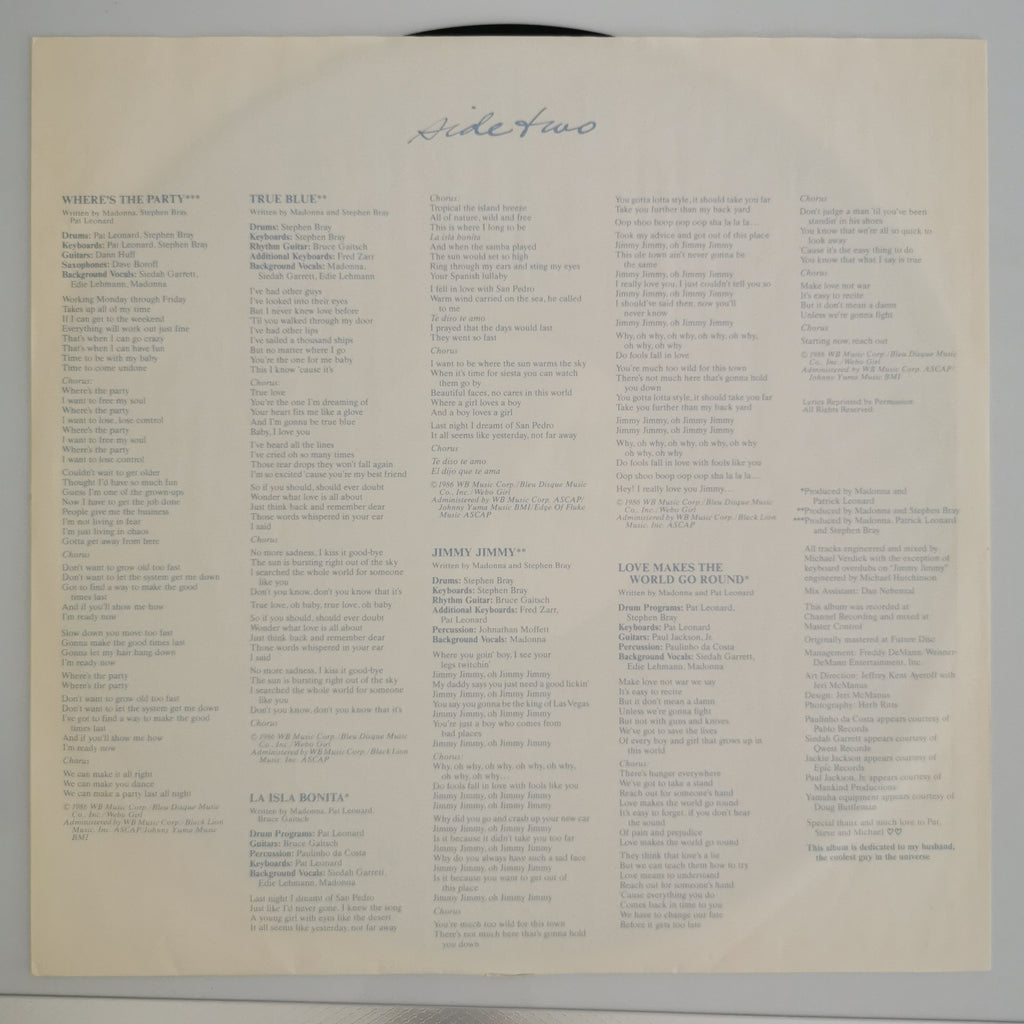 Madonna True Blue Vinyl LP Record 1986