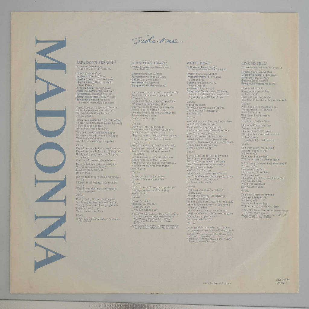 Madonna True Blue Vinyl LP Record 1986