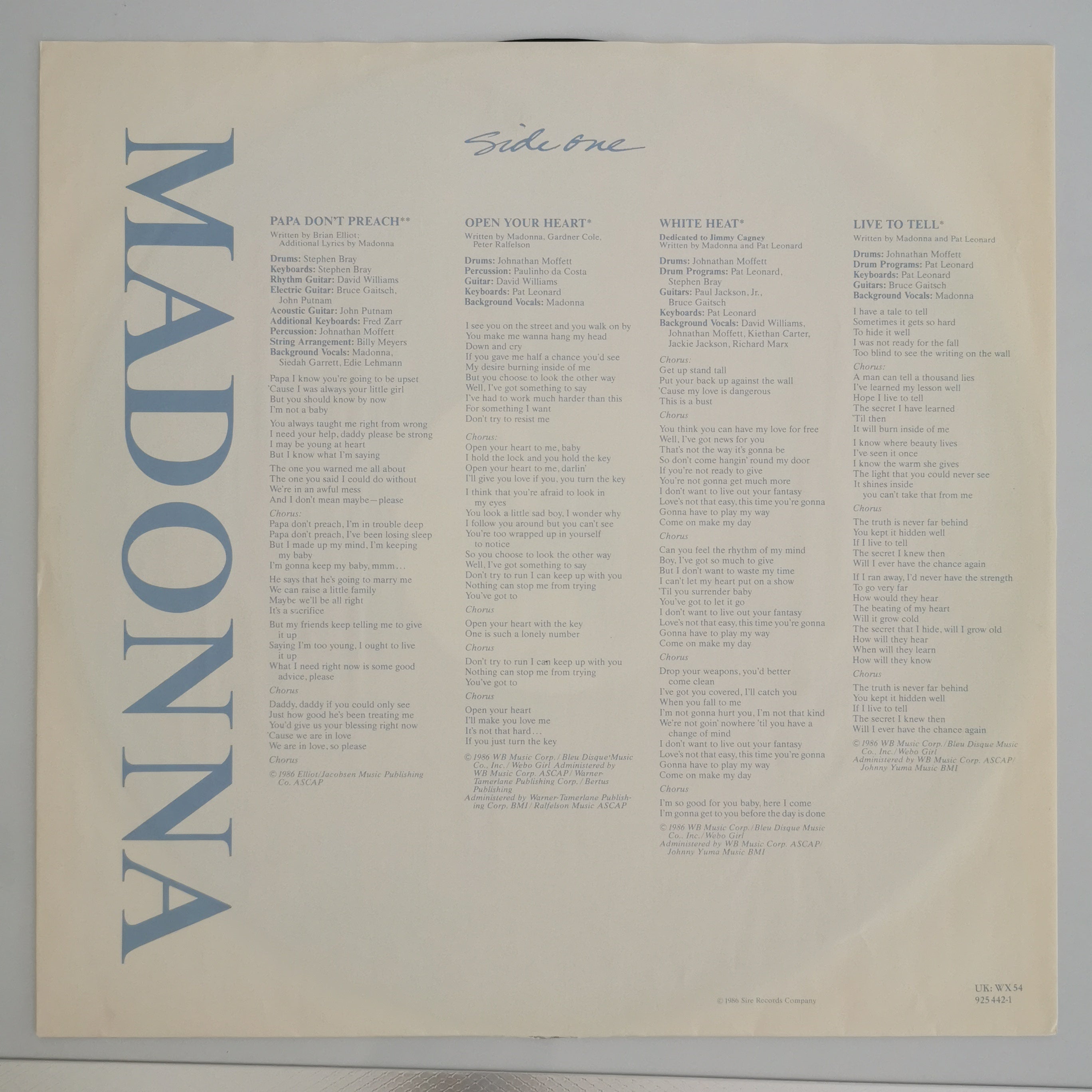 Madonna True Blue Vinyl LP Record 1986