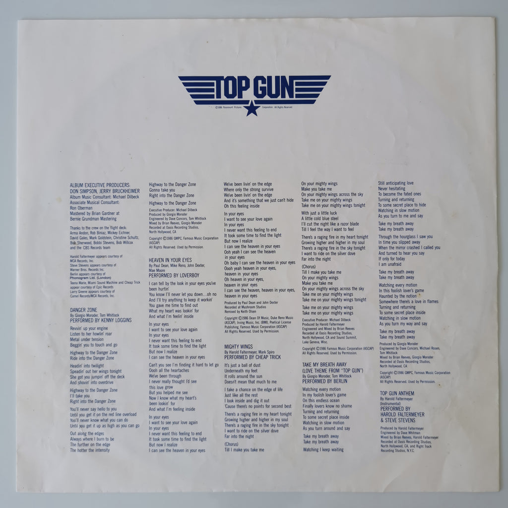 Top Gun (Original Motion Picture Soundtrack) Vinyl LP 1986