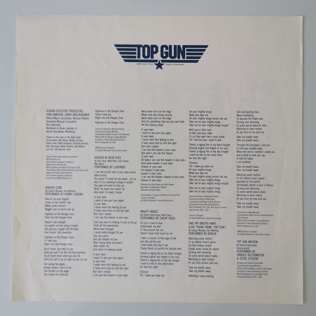 Top Gun (Original Motion Picture Soundtrack) Vinyl LP 1986