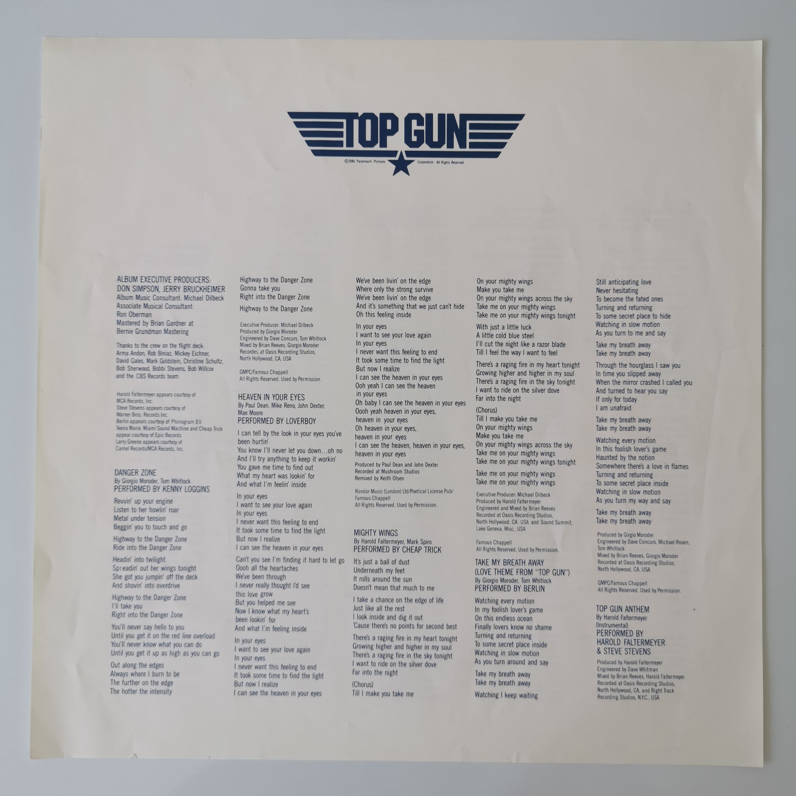 Top Gun (Original Motion Picture Soundtrack) Vinyl LP 1986