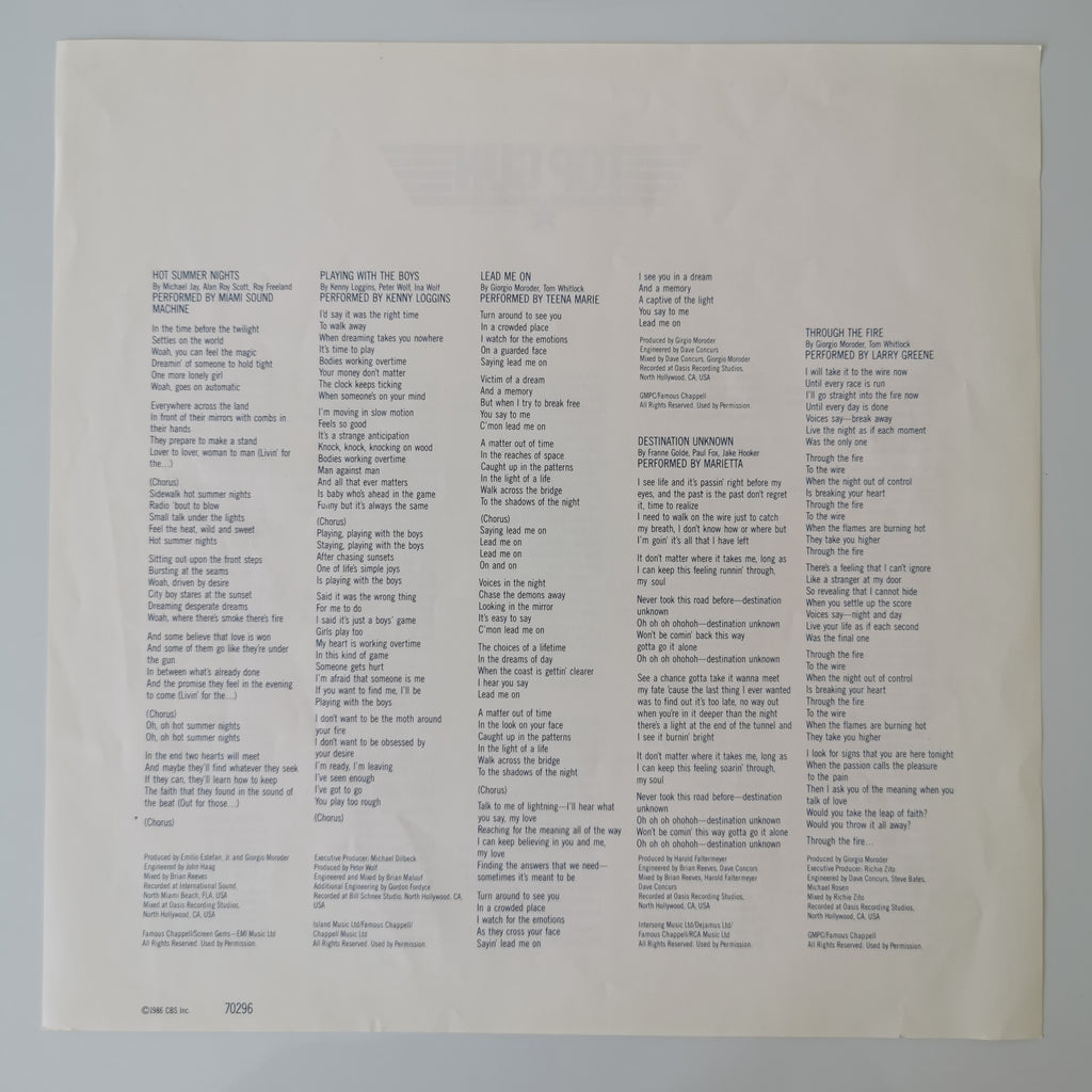 Top Gun (Original Motion Picture Soundtrack) Vinyl LP 1986