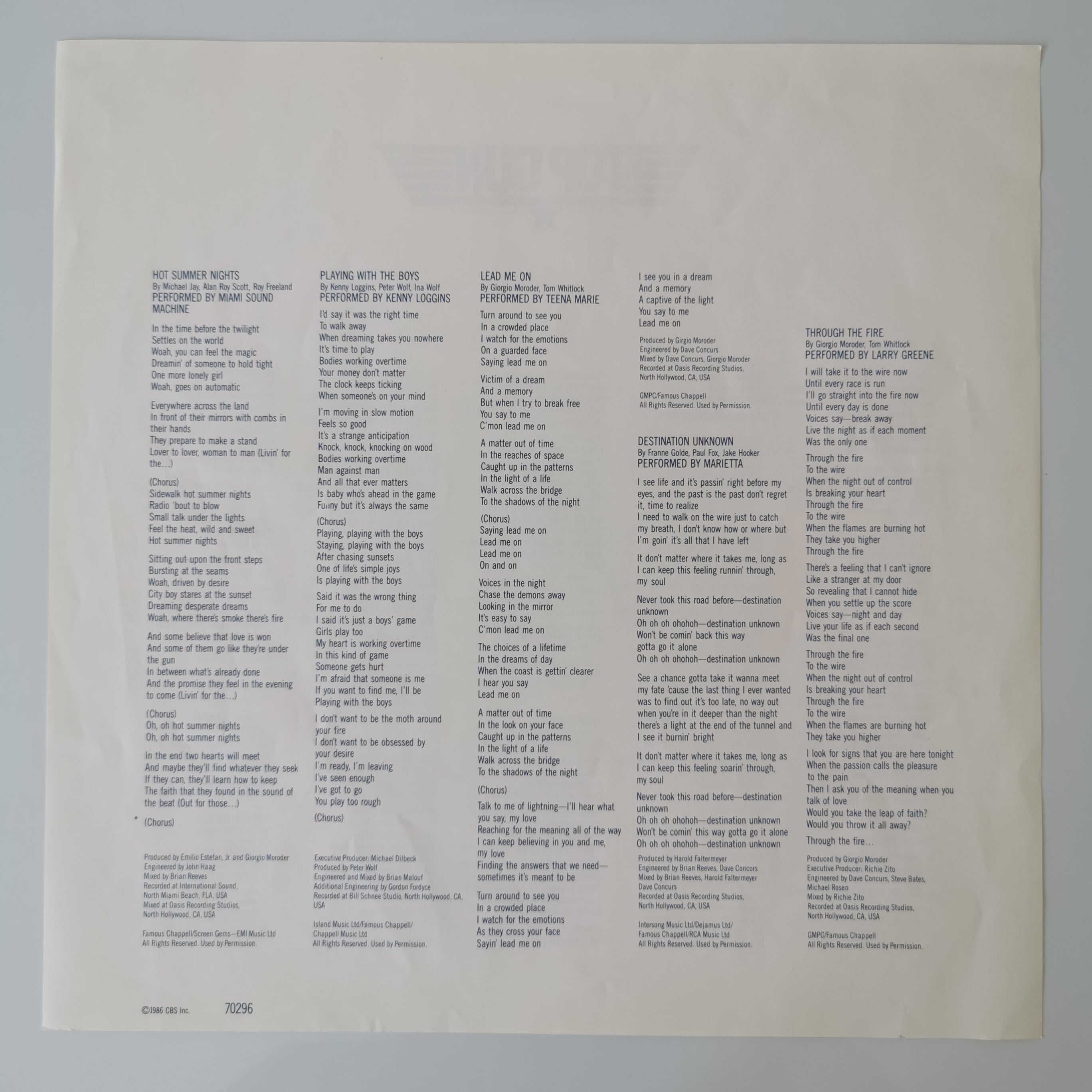 Top Gun (Original Motion Picture Soundtrack) Vinyl LP 1986