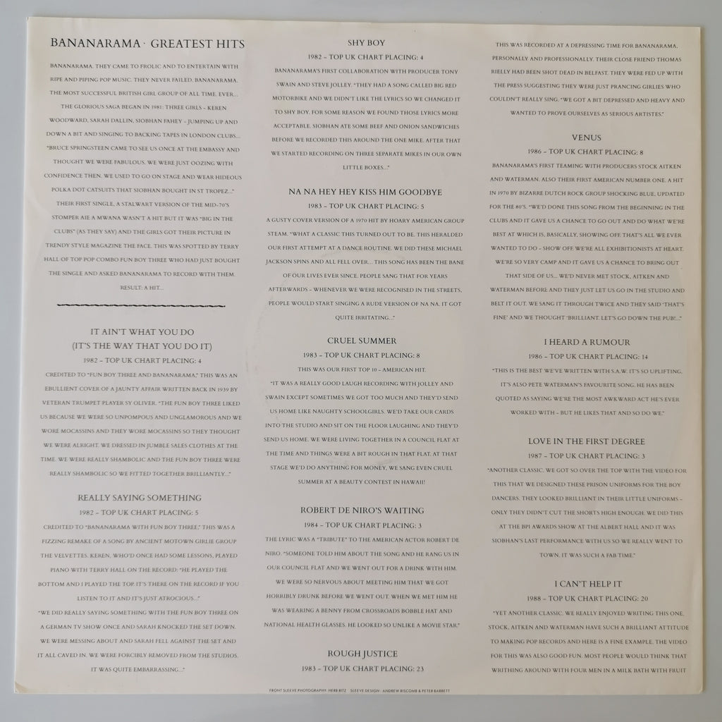 Bananarama The Greatest Hits Collection LP Record Vinyl