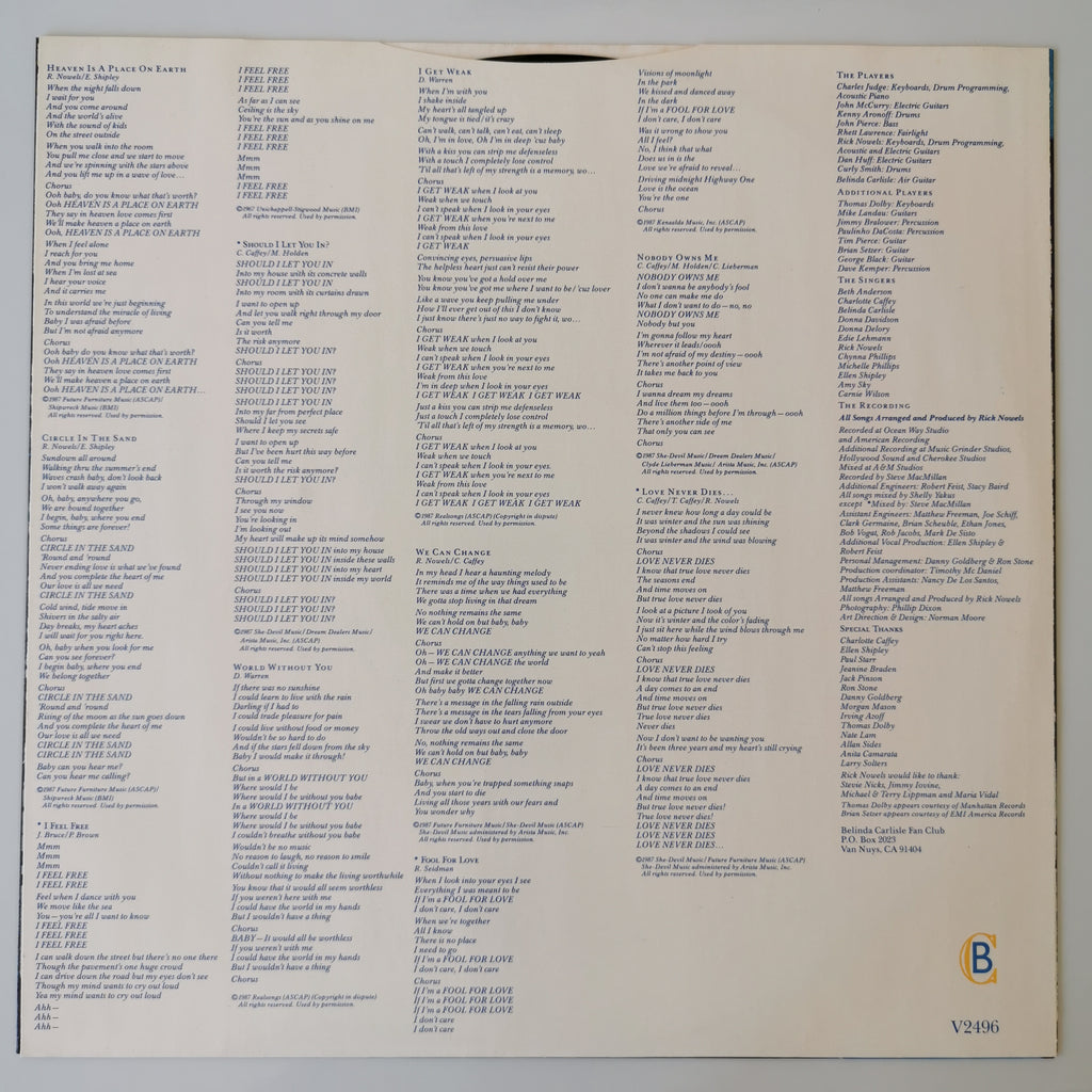 Belinda Carlisle Heaven On Earth Vinyl LP 1987