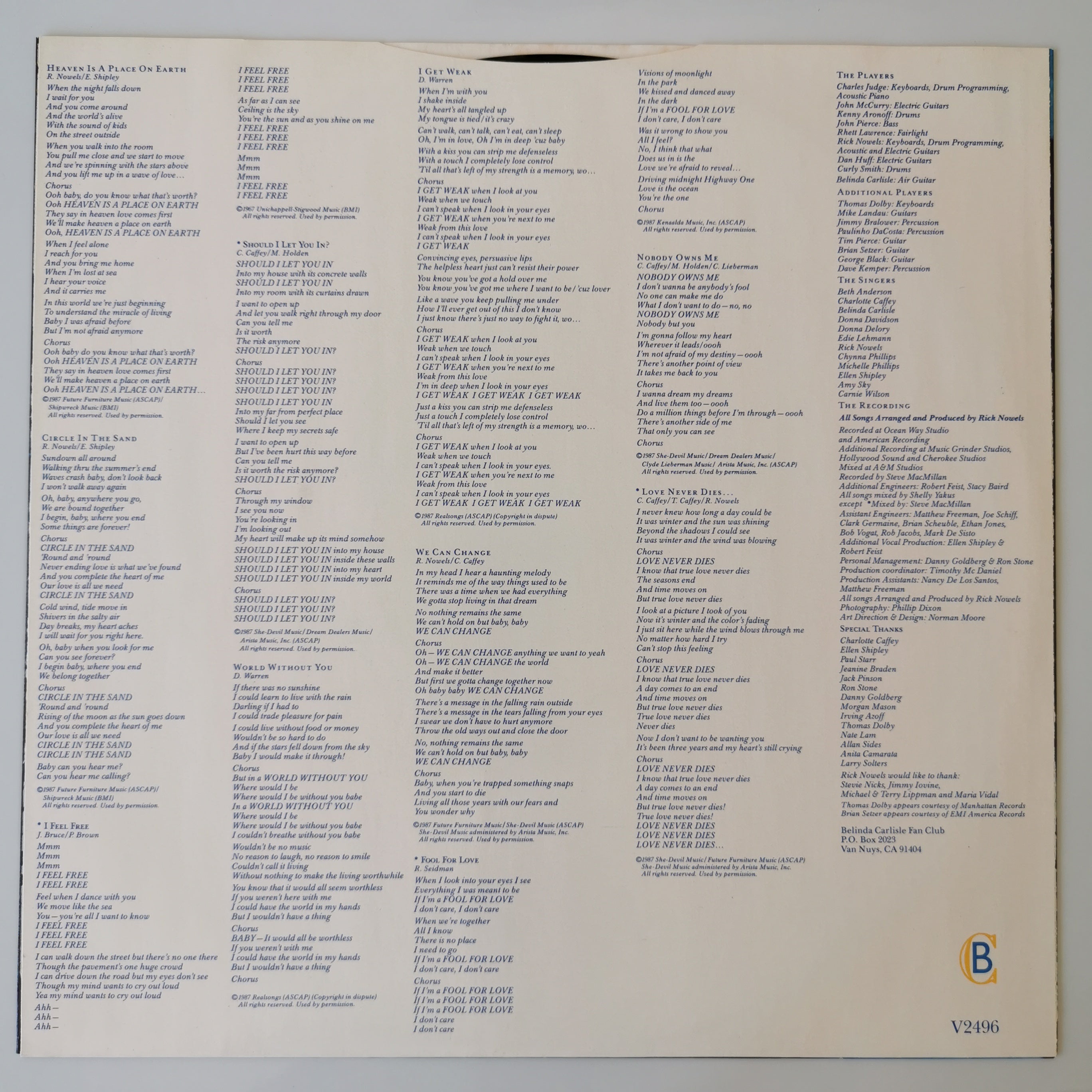 Belinda Carlisle Heaven On Earth Vinyl LP 1987