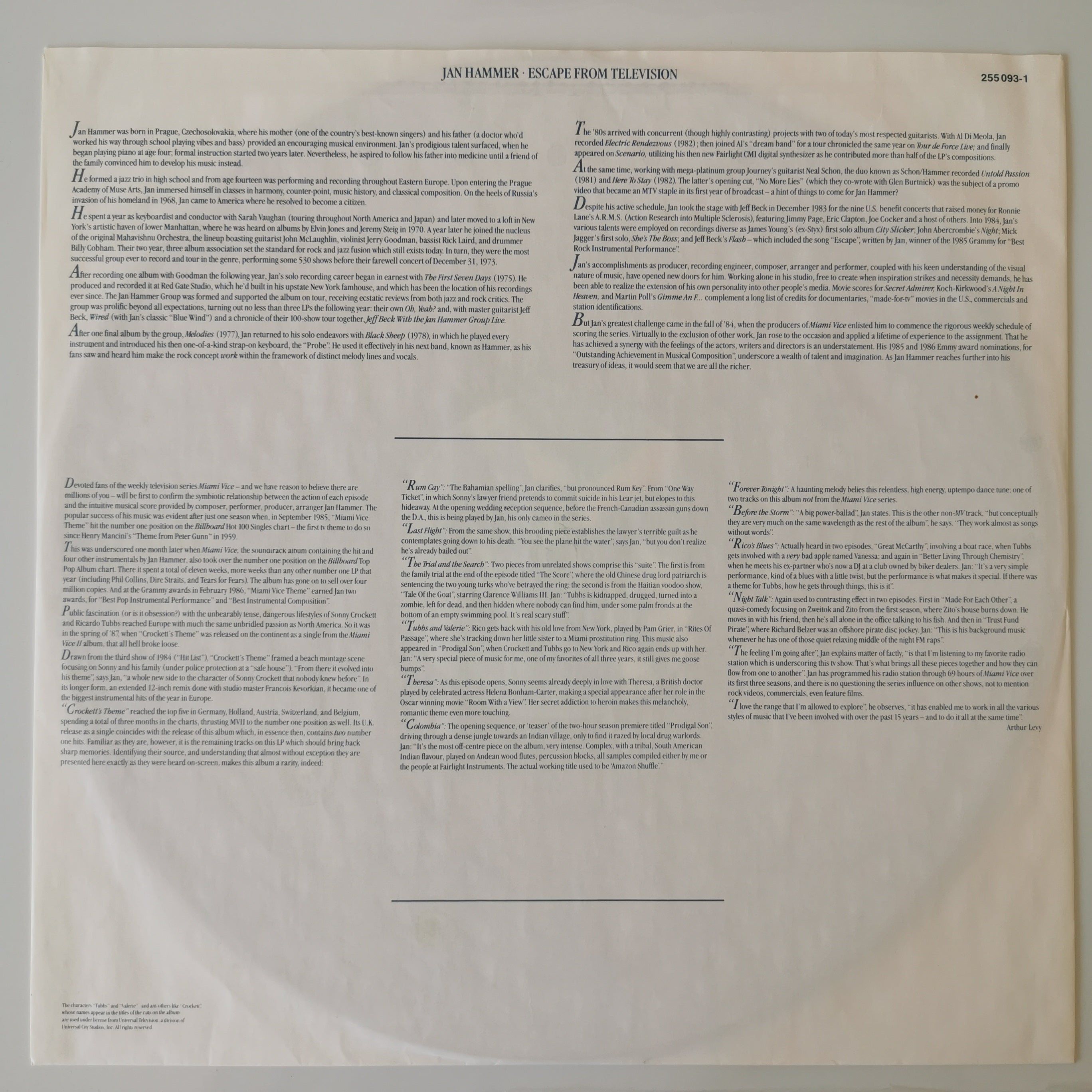 Jan Hammer Escape From Television Vinyl LP