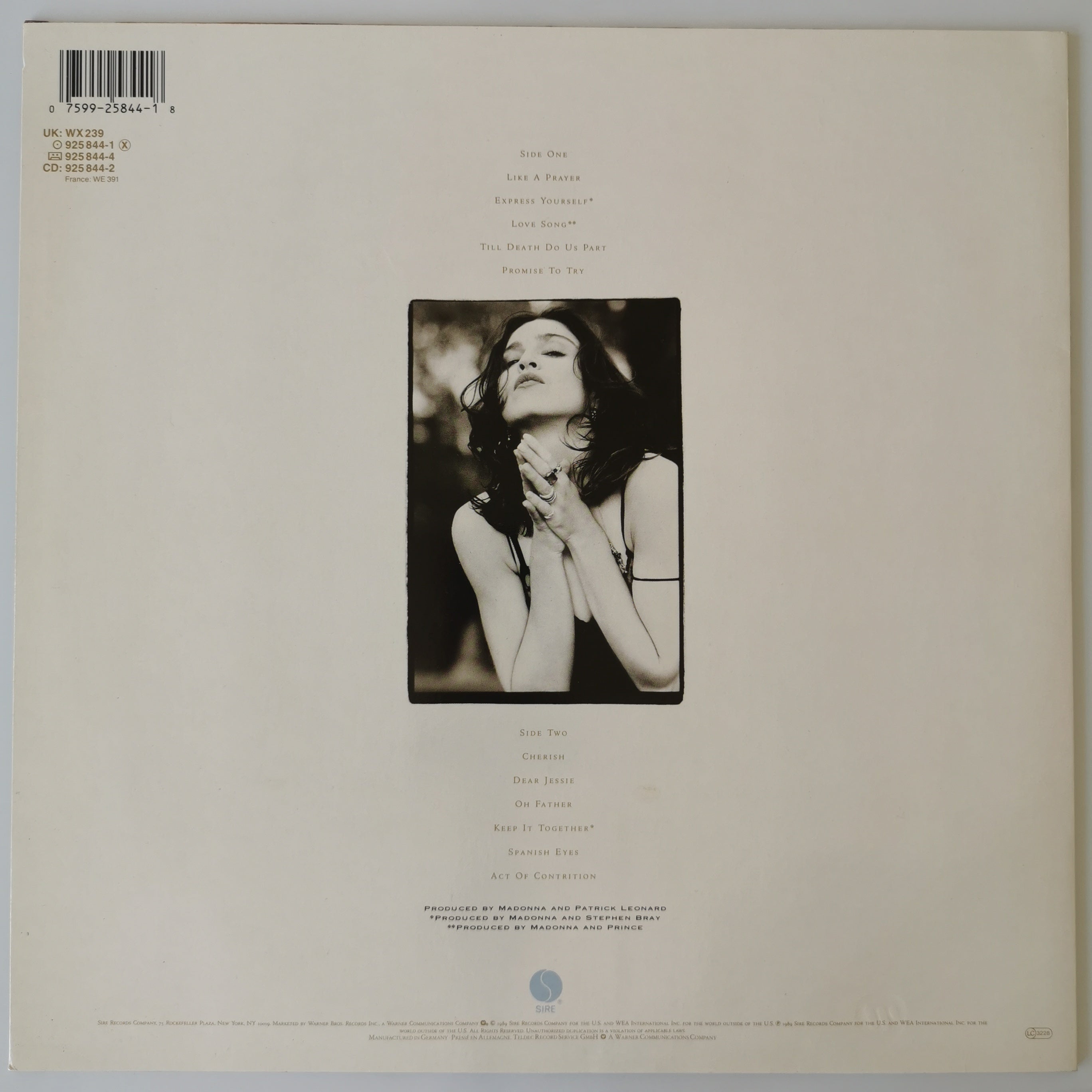 Madonna Like A Prayer - Scented Inner Limited Edition Vinyl LP