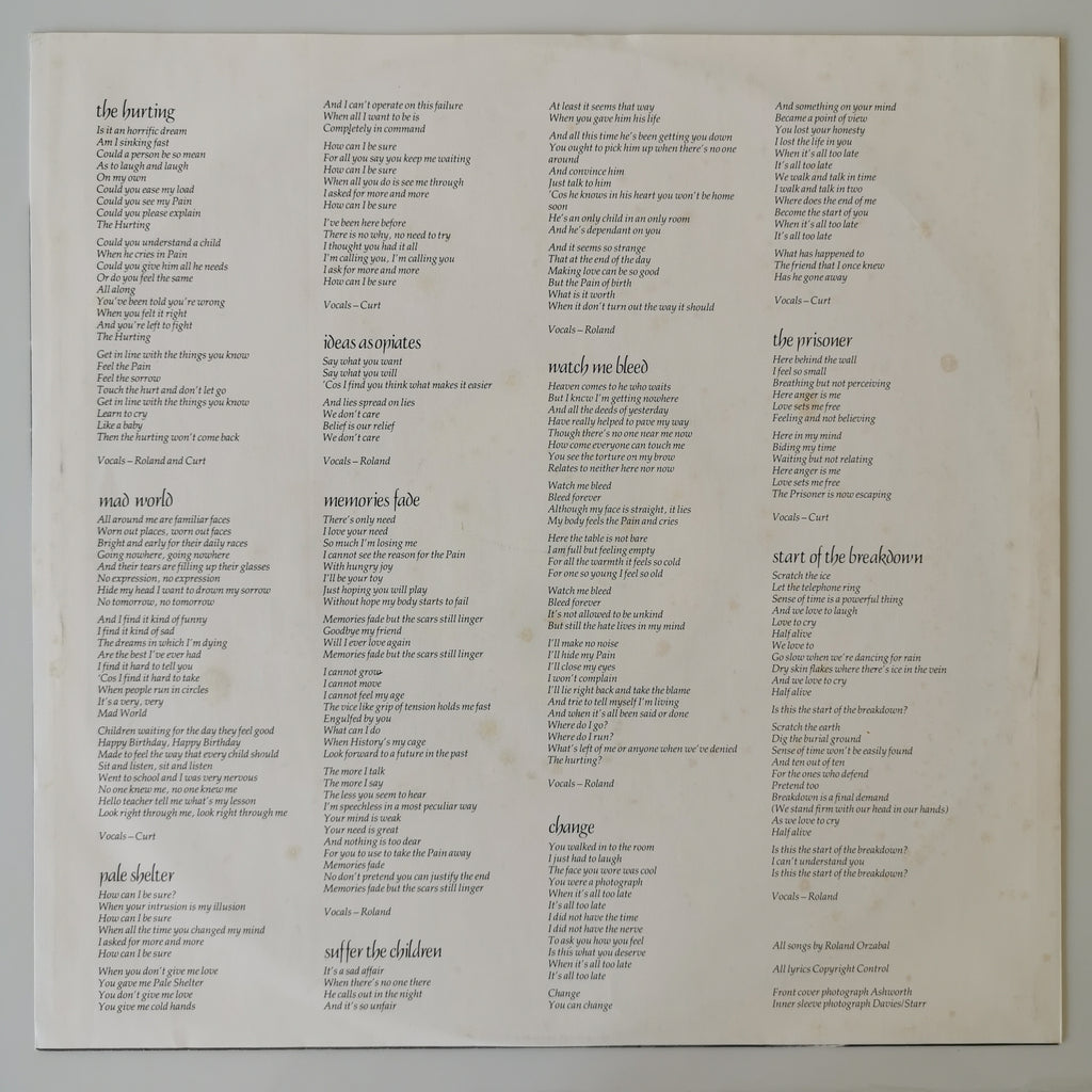 Tears For Fears – The Hurting Vinyl LP 1983