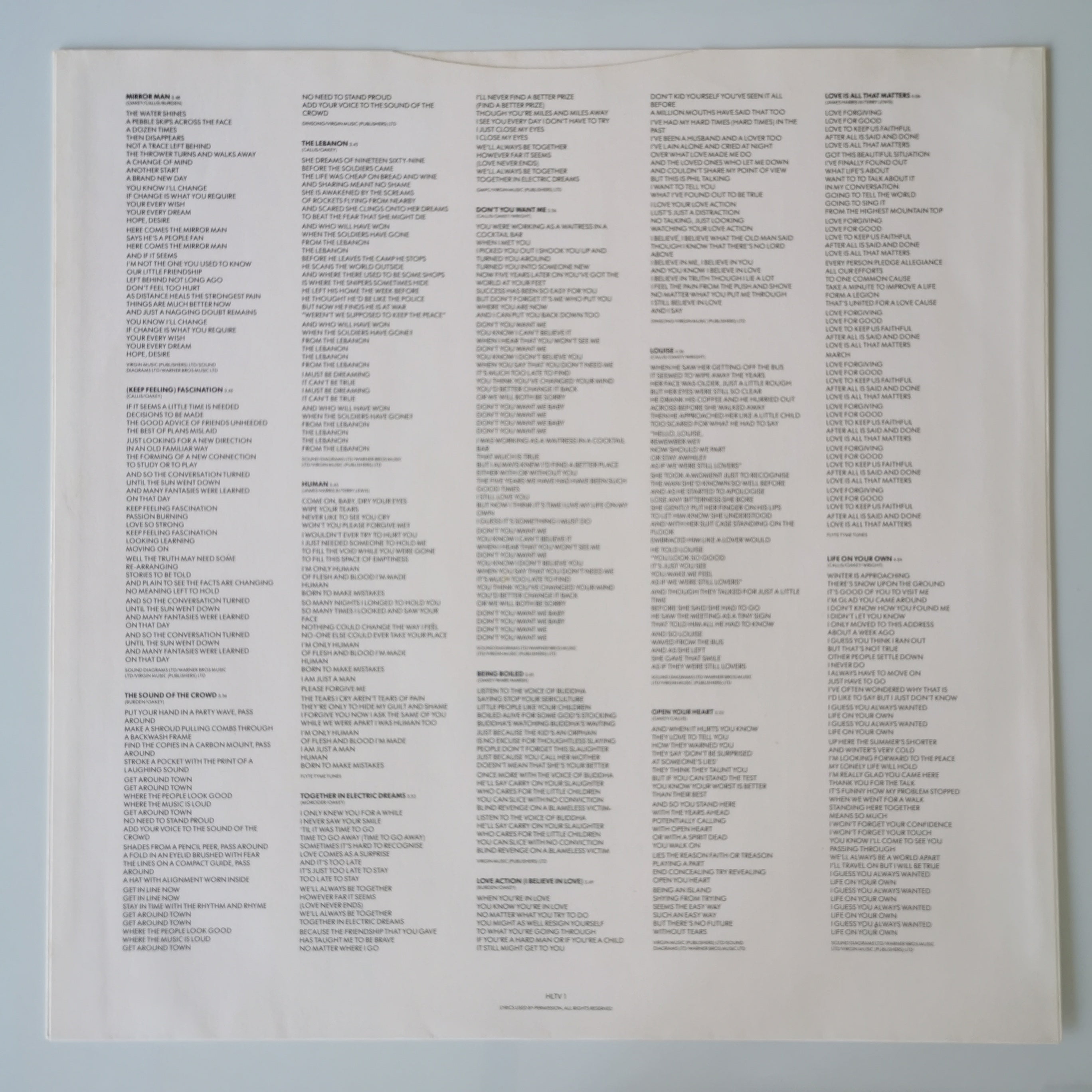 Human League Greatest Hits Vinyl LP Record 1988