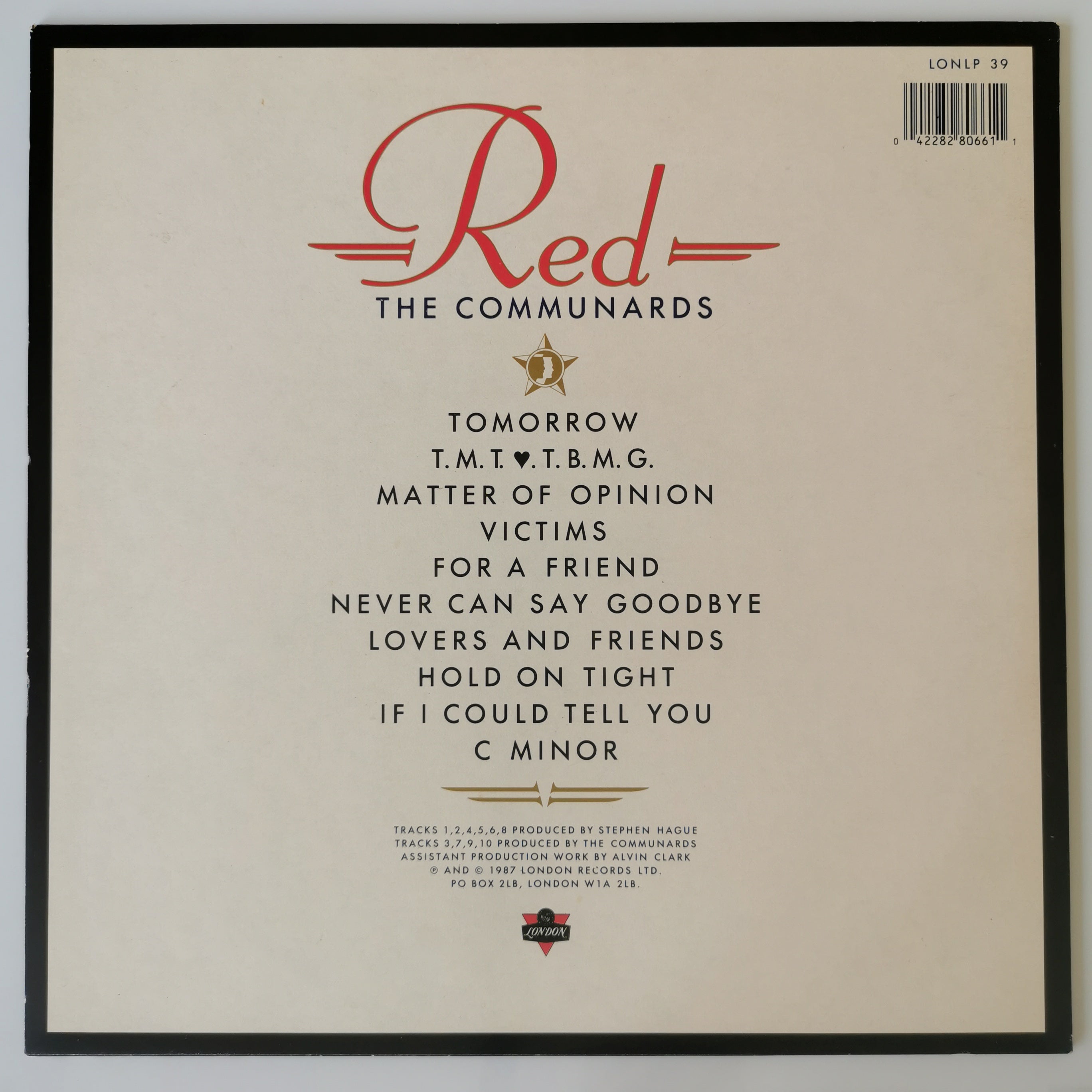 The Communards – Red Vinyl LP Record 1987