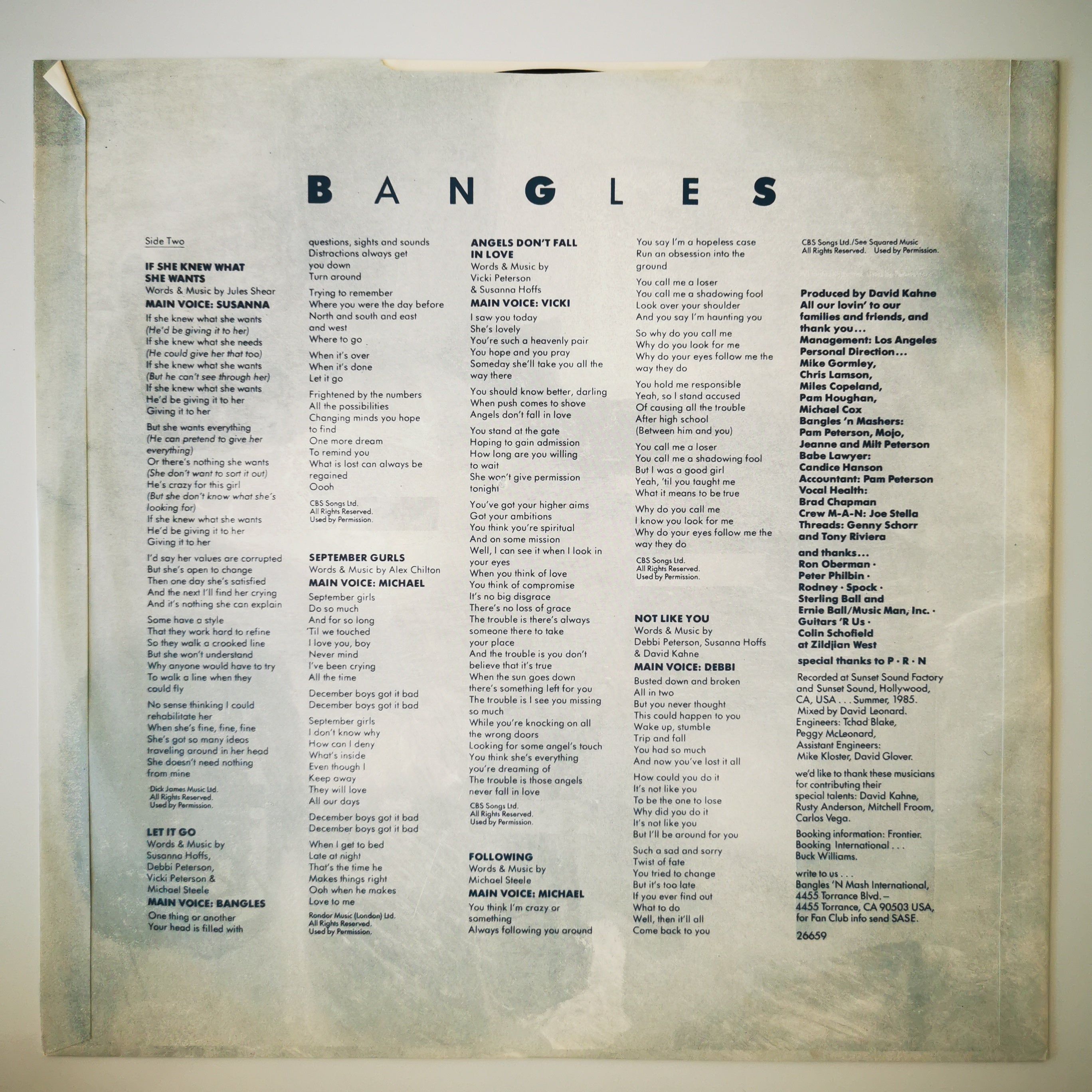 Bangles Different Light Vinyl LP Record 1987