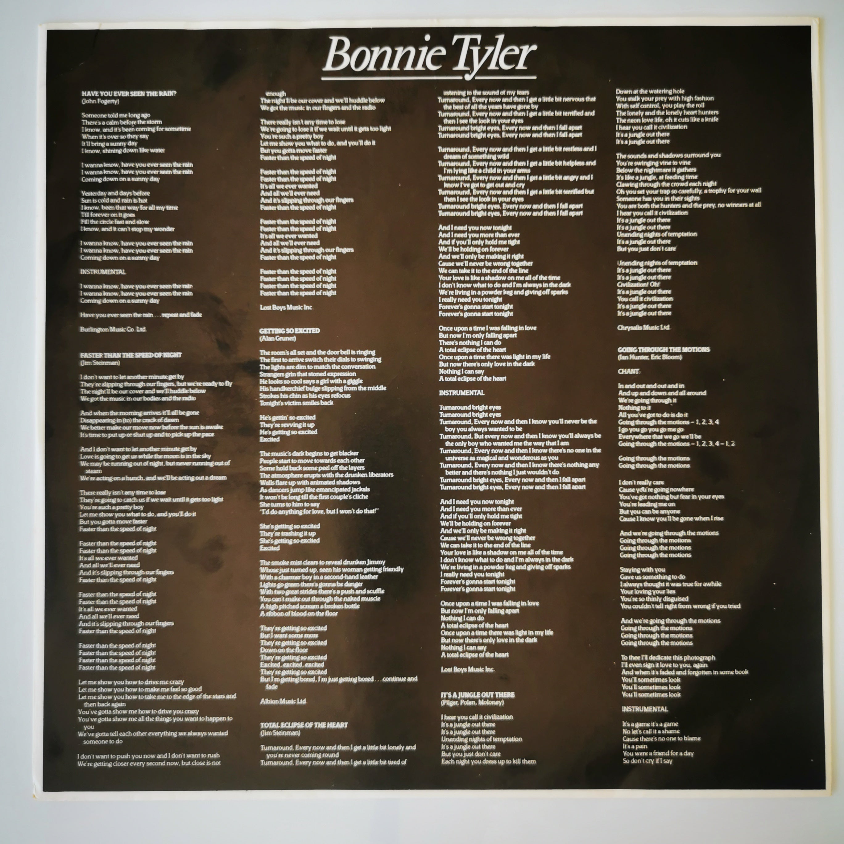 Bonnie Tyler Faster Than The Speed Of Night Vinyl LP