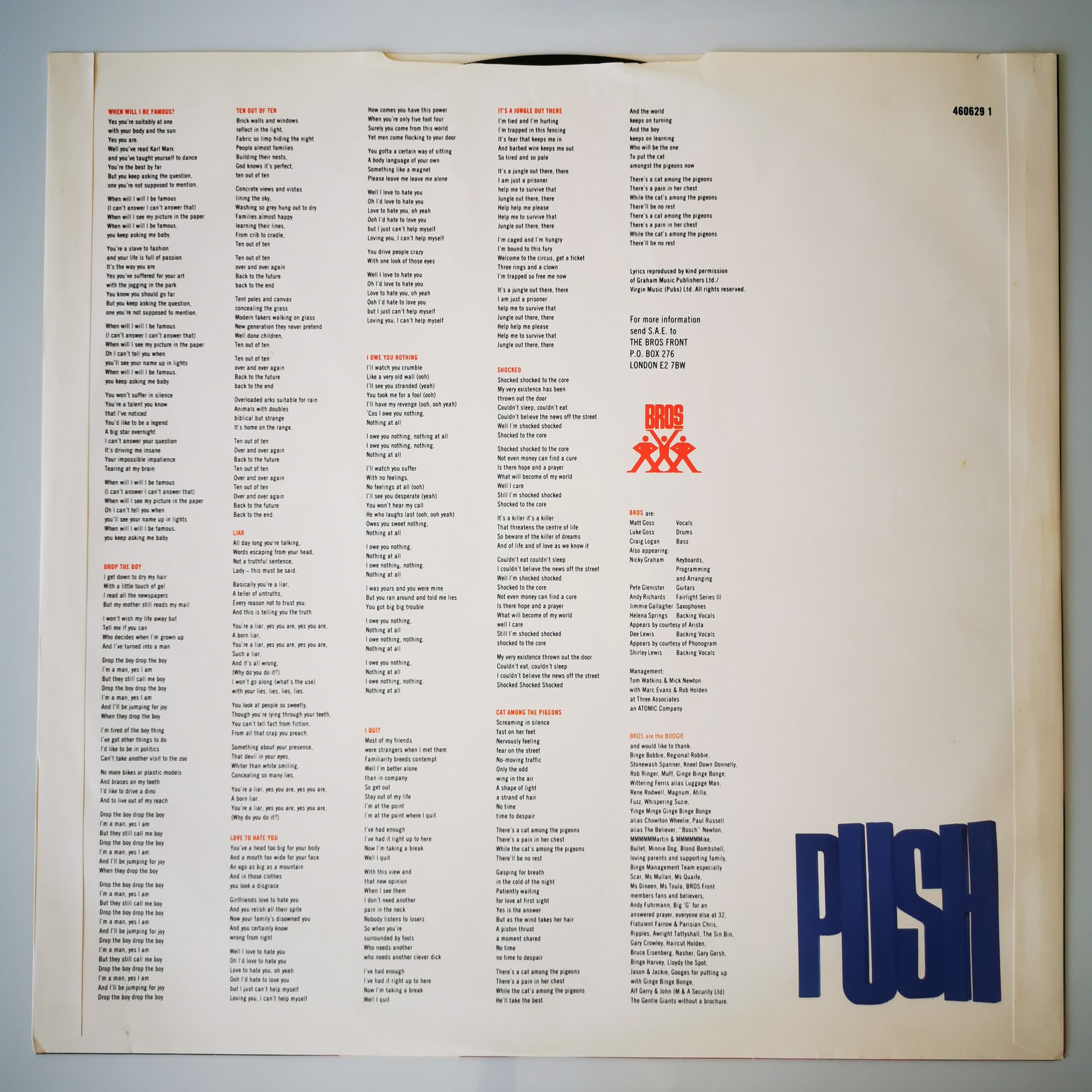 Bros – Push 1988 Vinyl LP Record