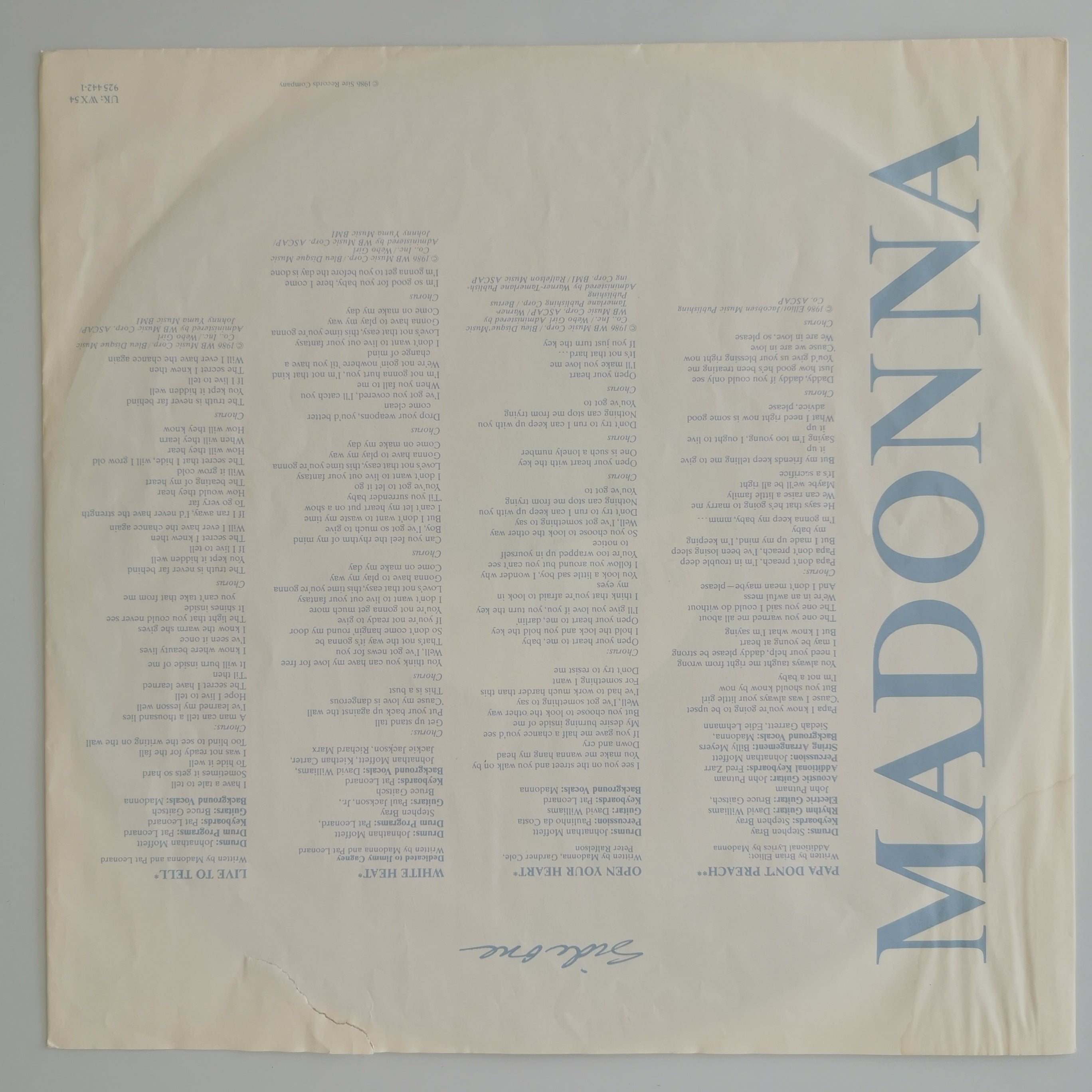 Madonna True Blue UK Vinyl LP Record