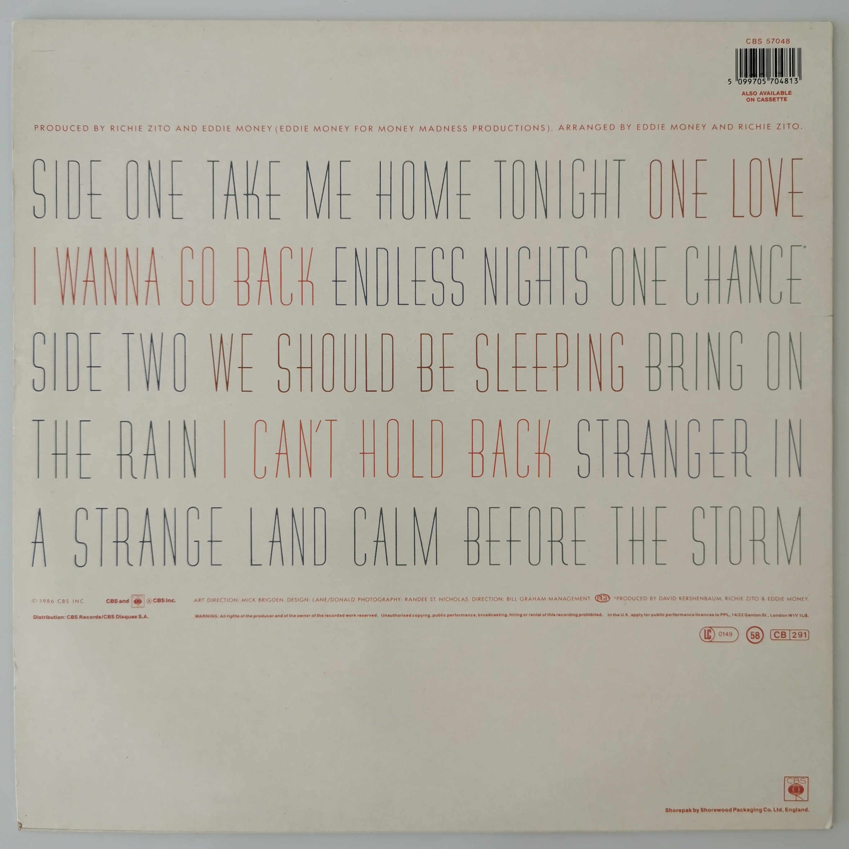 Eddie Money – Can't Hold Back Vinyl LP