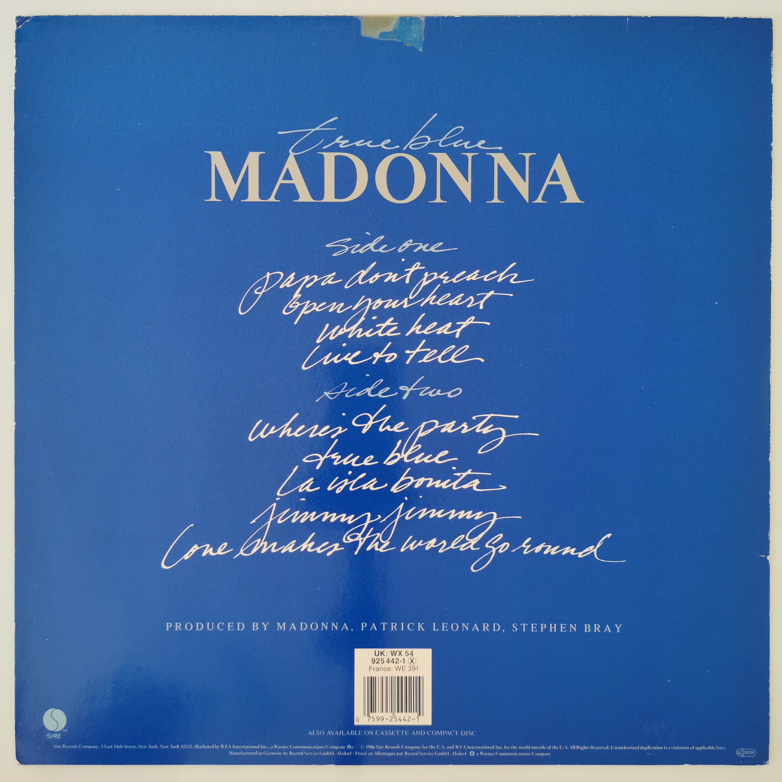 Madonna True Blue Vinyl LP 1986