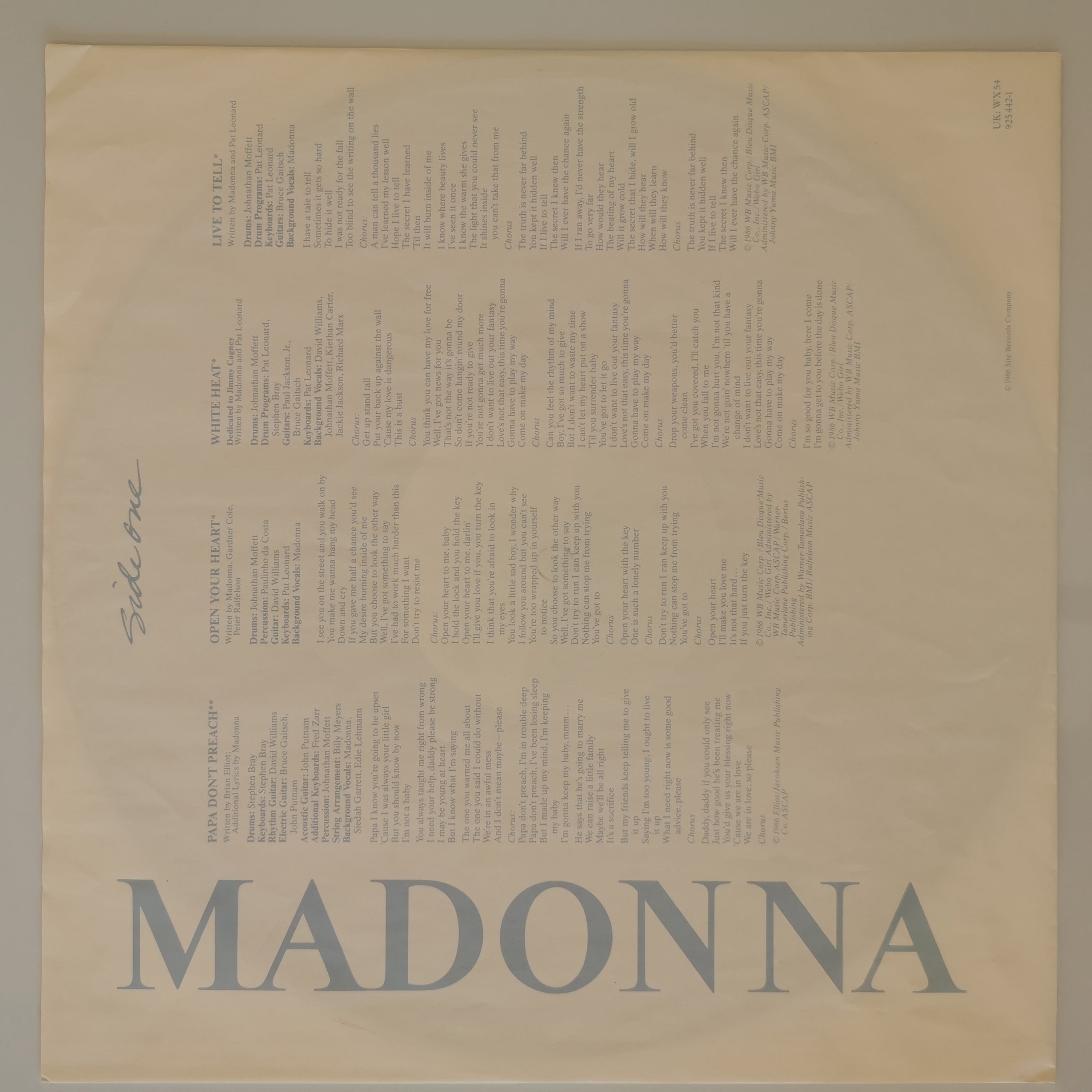 Madonna True Blue Vinyl LP 1986