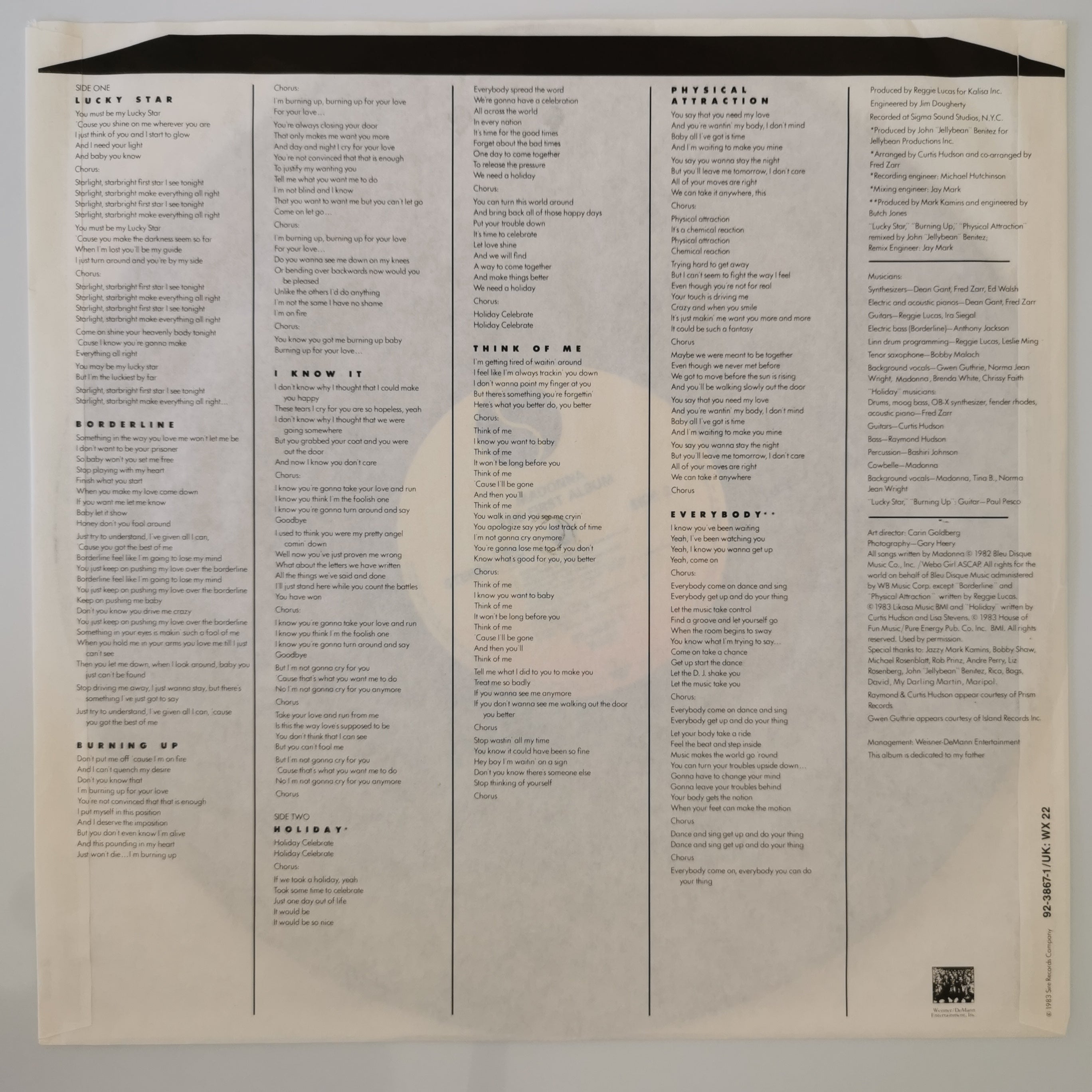 Madonna The First Album Vinyl LP Record 1985