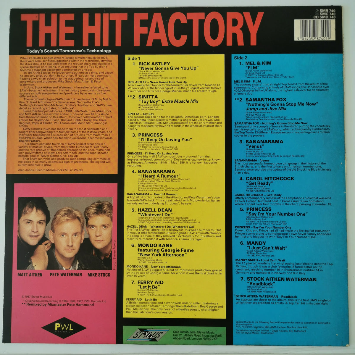 Various Artists – The Hit Factory (1987) Vinyl LP Record
