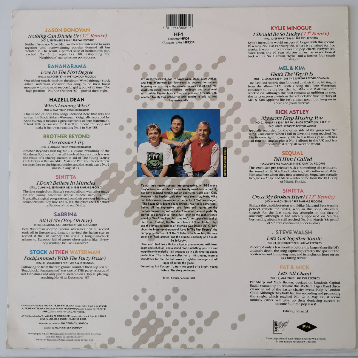 Various Artists – The Hit Factory Vol. 2 (1988) Vinyl LP Record
