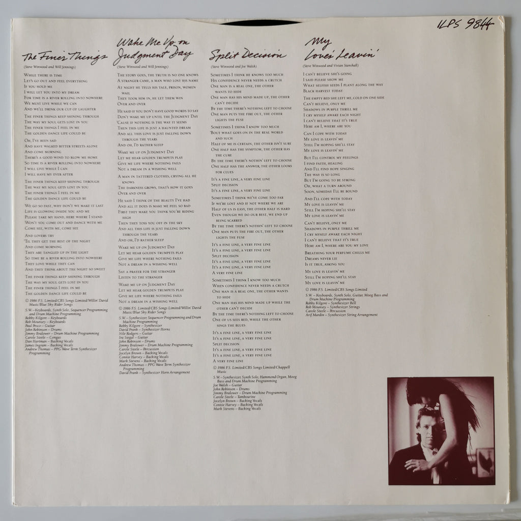 Steve Winwood – Back in the High Life (1986) Vinyl LP Record