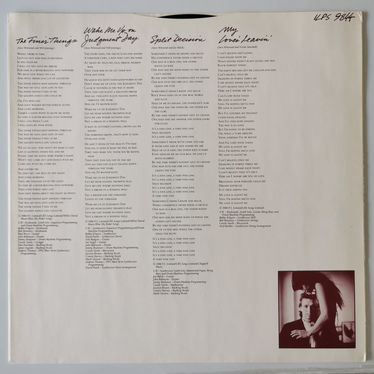 Steve Winwood – Back in the High Life (1986) Vinyl LP Record