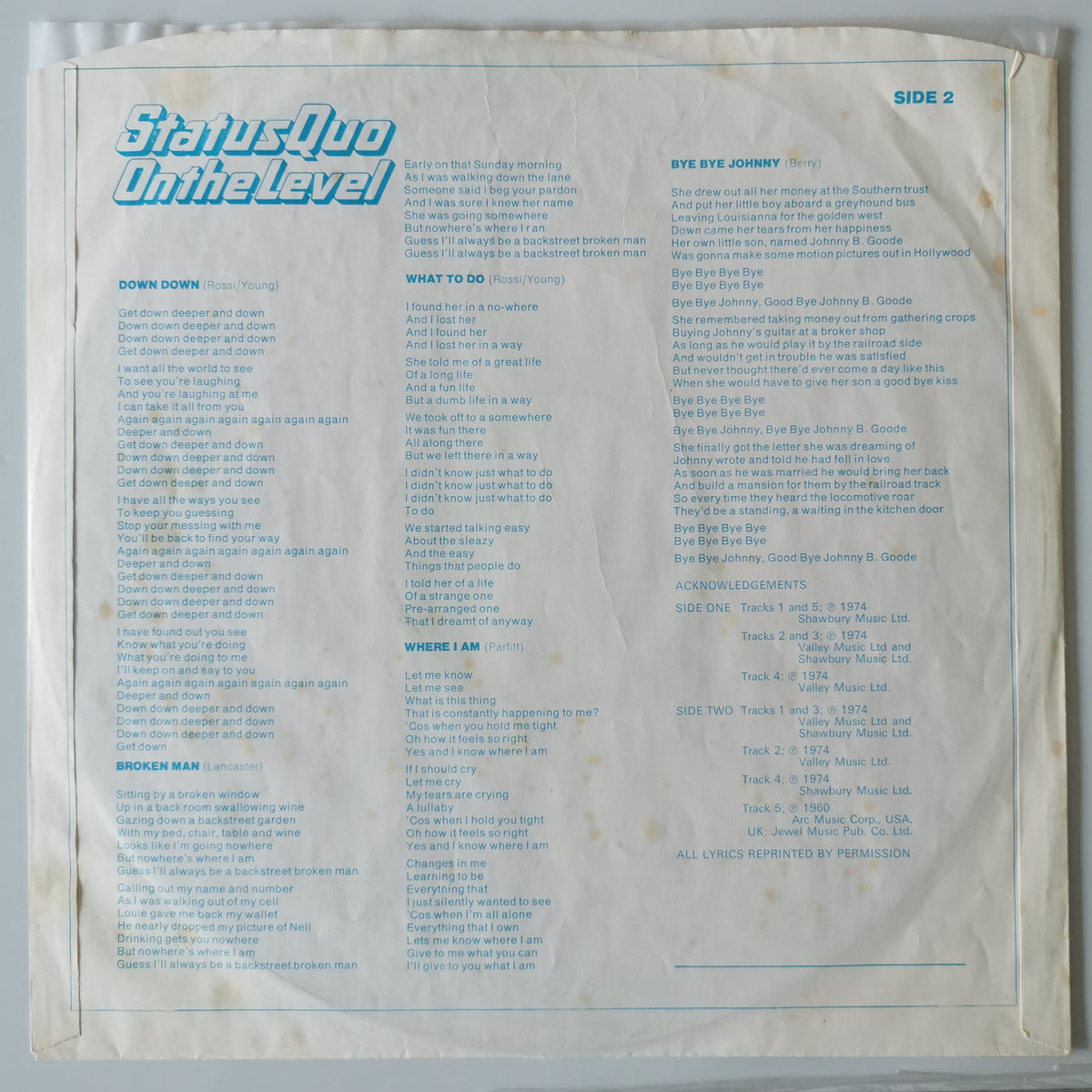 Status Quo – On the Level (1975) Vinyl LP Record