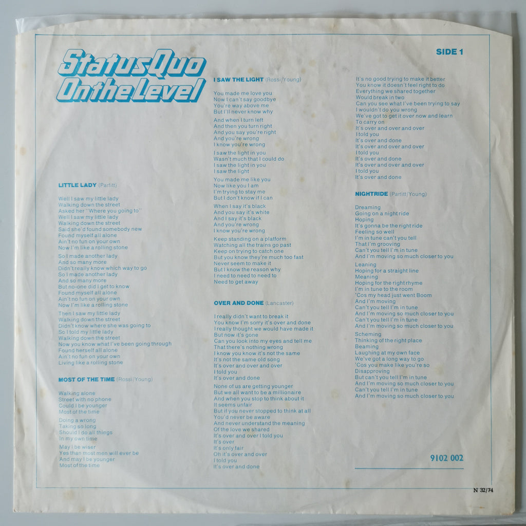 Status Quo – On the Level (1975) Vinyl LP Record