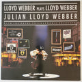 Album cover for 'Lloyd Webber Plays Lloyd Webber / Julian Lloyd Webber' featuring a cello player on stage surrounded by opera and music poster graphics, with the Royal Philharmonic Orchestra.