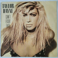 Taylor Dayne 'Can't Fight Fate' vinyl record cover, featuring a close-up portrait of the artist with blonde hair and the album title in bold black text on the left.