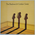 Album cover for 'The Shadows 20 Golden Greats' featuring three guitar headstock silhouettes casting shadows on a yellow and orange background.