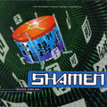 Album cover for 'Boss Drum' by The Shamen with a colorful drum design on a green digital background.